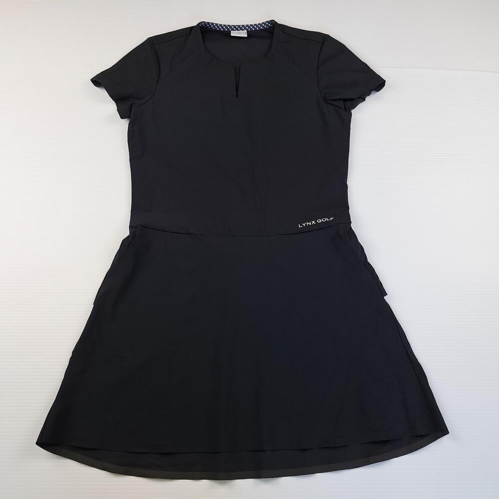 Lynx Golf Dress Womens 90 Black Short Sleeve T Shirt A Line Pockets Ruffle Back